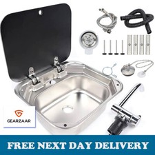 RV Caravan Kitchen Sink Camper Hand Wash Basin Stainless Steel with Faucet & Lid
