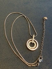 Genuine Signed Swarovski Pewter Colour Circle Pendant Necklace