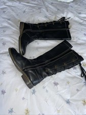 Moshulu Knee Length Black Boots Size 6 with Back Lace Up Detail VGC Leather