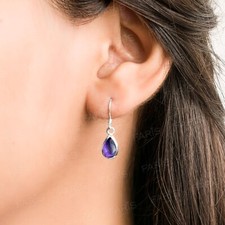 Pear Cut Amethyst Sterling Silver Drop Dangle Earrings Ladies Gemstone Jewellery