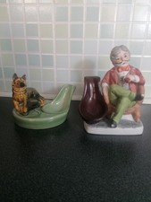 Vintage 50'S Wade Alsatian Ceramic Pipe Stand & Relaxed Man in chair pipe Stand