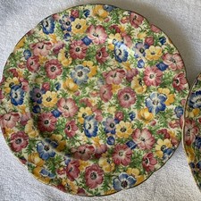 X3 Vintage Chintz Side Plates Crown Pottery Beautiful Flowers 6.5”