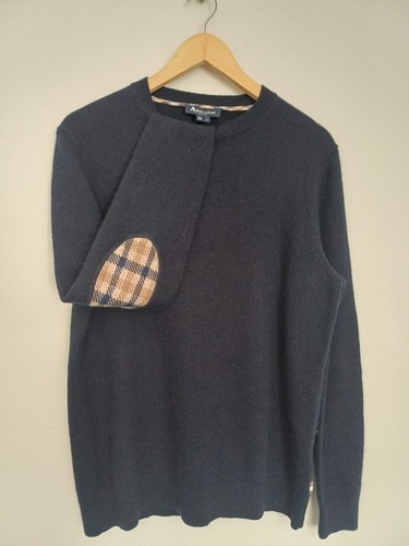 Aquascutum navy wool crew - wool, neck
