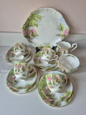 RARE Royal Albert The Old Mill Bone China Tea Set 15 Piece 4 Trios Jug Bowl Cake