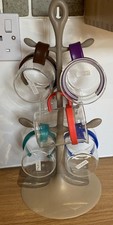 BODUM Bistro Mug Tree & 6 Glass Cups Multi Coloured Plastic Handles 0.2L 6fl oz.