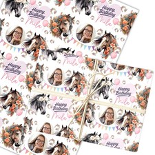Personalised Wrapping Paper Kids Birthday Horses Photo Girls Custom Gift Wrap