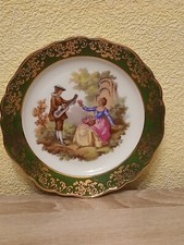 Green Limoges Gilded Decorative Plate FRAGONARD Courting Couple 16cm