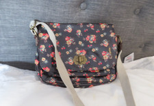 CATH KIDSON  SMALL  7" X  10"  BLUE FLORAL OIL-CLOTH MESSENGER  BAG