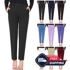 Ladies Half Elasticated Waist Trousers 2 Pockets Pants Bottoms UK Size 8-24