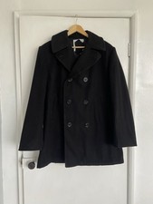 Men’s Black Peacoat Jacket Pure Wool XL 44” Chest Vintage Ex USA Navy