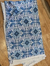 Vintage St Michael Fringed Double Blue Purple Patterned Cotton Throw Bedspread 