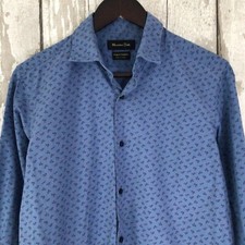MASSIMO DUTTI Men's Shirt SMALL Blue Floral Geometric Print Long Sleeve Casual