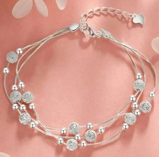 ✨ Sterling Silver Bead Linked Bracelet – Elegant Jewellery Gift for Women & Girl