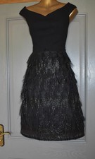 COAST BLACK FEATHER SPARKLE BARDOT EVENING FORMAL OCCASION PARTY DRESS SIZE 14