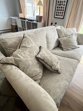 Duresta Trafalgar 4 Seater Sofa VGC Silver Damask Aubergine Piping & 4 Cushions