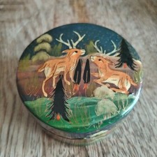 Vintage Paper Mache Lacquered Box Kashmir Deer Scenes