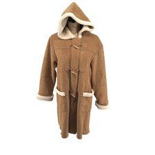 Talbots Came Brown Faux Suede Sherpa Lined Hooded Duffle Coat M Hooded Midi Long