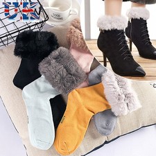 Womens Ankle Socks with Faux Fur Top Boot Welly Sock Liner Winter Warm Hosiery