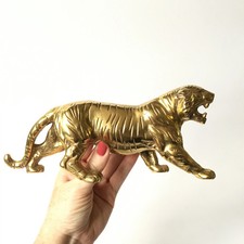 Vintage Brass Tiger Statue Roaring Stalking Figurine Ornament Altar Totem