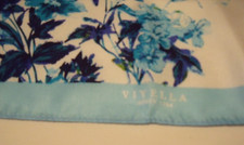 Long Viyella  silk scarf, white/blue, floral design