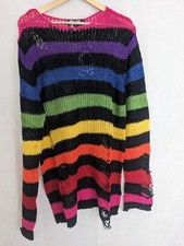 Killstar Over the Rainbow Sweater Multi Unisex Large Striped Distressed Goth