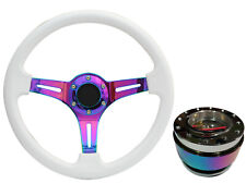 White Neo Chrome TS Steering Wheel + Neo Quick Release boss NCh for NISSAN