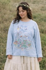 Vtg Blue Bird Garden Sweater