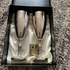 Champagne Wine  Goblets Glasses Arthur Prince Of England Silver Plate Boxed Pair