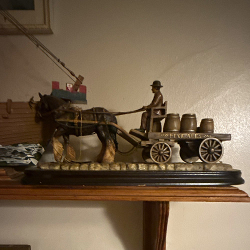 Horse drawn wagon figurine - horse-drawn,