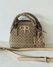 River Island Womens MINI Beige Brown Jacquard RI Monogram Handbag With Strap