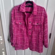 ZARA Pink Plaid Tweed Shacket