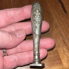 Antique  Silver Plated Wax Stamp Seal Letter B 8.5cm tall flowers