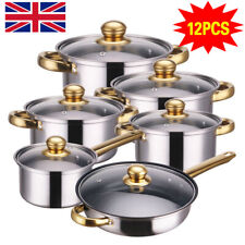 STAINLESS STEEL 12Pcs INDUCTION HOB CASSEROLE POT COOKWARE SAUCEPAN DINING SET.