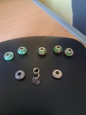 Pandora/Murano Style 5 Glass Beads Marked 925 & 3 Pink & Silver Unmarked Charms