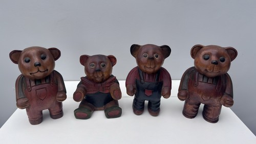 Vintage wooden carved teddy - wooden,
