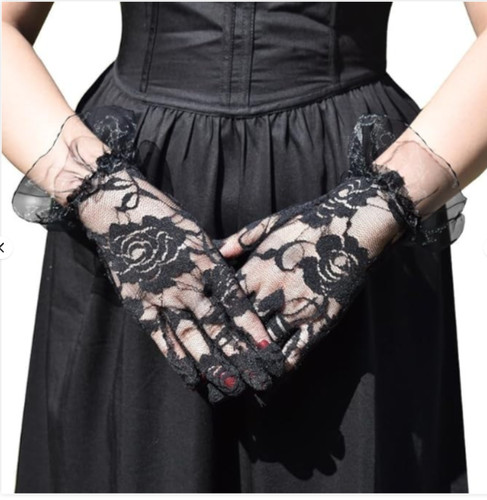 Black lace gloves - lace, finger
