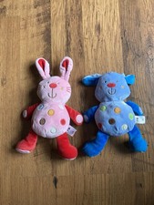 Mothercare Pink Spotty Bunny & Spotty Puppy Dog Comforter Toy Babies Rattle 22cm