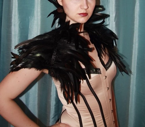 Black feather jacket victorian - jacket,