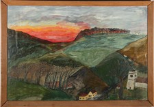 Framed 20th Century Tempera - Sunset