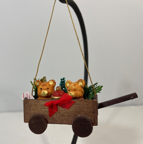 Vintage bears wooden cart - wooden,