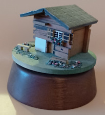 Vintage wooden Swiss Cottage Chalet Musical Music Box on stand rotating