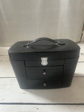 Green Vintage Croc Layered Jewellery Vanity Box. With Drawers And Mirror