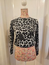 GIRLS GREY & BLACK LEOPARD PRINT 'BONJOUR' CROPPED TOP AGE 12-13 YEARS PRIMARK