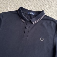 Fred Perry M3636 Long Sleeve Polo Shirt Navy Blue Mens Size 2XL XXL Mod 60s Ska