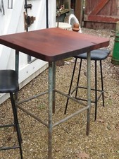 Reclaimed Kitchen Bar Teak Top Table & Stools X2 Vintage Industrial