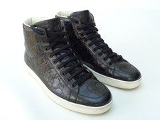 GUCCI BLACK LEATHER GG MONOGRAM EMBOSSED HI TOP TRAINERS SHOES UK 9 EU 43 US 10