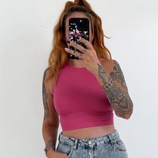 Ladies Pink Ribbed Cropped Sleeveless Summer Vest Tank Crop Top Size XS, 6-8