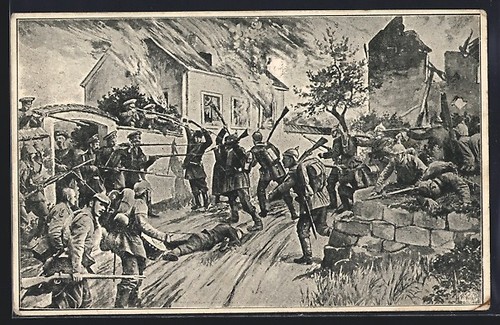 Soldiers battle postcard - soldiers, battle,