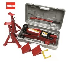 HILKA TROLLEY JACK 2 TONNE TON HYDRAULIC WHEEL CHOCKS & AXLE STAND SET 82930240
