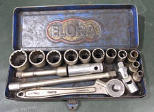 Vintage 16 Piece 1/2 Drive Elora Socket Set Whitworth Sizes 1/8 To 7/8 Inches